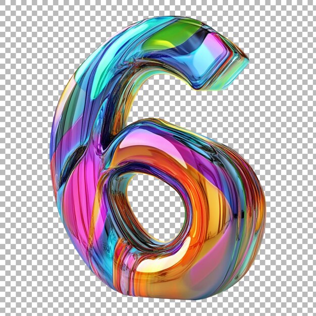 png number 6 in trippy style isolated against a transparent background for psychedelic designs bold branding or unique typography applications