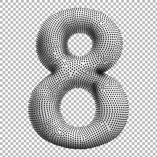 Png Number 8 in Monochrome Dotted Style Isolated Against a Transparent Background for Modern Designs Minimalist Branding or Chic Typography Applications