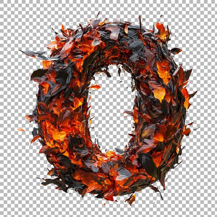 PSD png número 0 en estilo fuego aislado contra un fondo transparente para diseños ardientes marca audaz o aplicaciones de tipografía dinámica