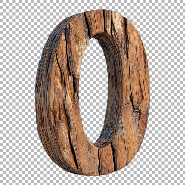 PSD png número 0 en estilo de madera rústica aislado contra un fondo transparente para diseños inspirados en la naturaleza marcas vintage o aplicaciones de tipografía terráquea