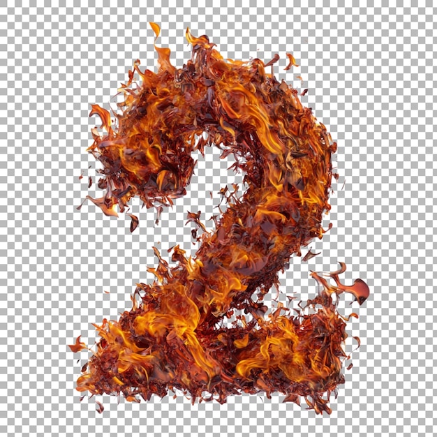 PNG Número 2 en estilo fuego aislado contra un fondo transparente para diseños ardientes marca audaz o aplicaciones de tipografía dinámica