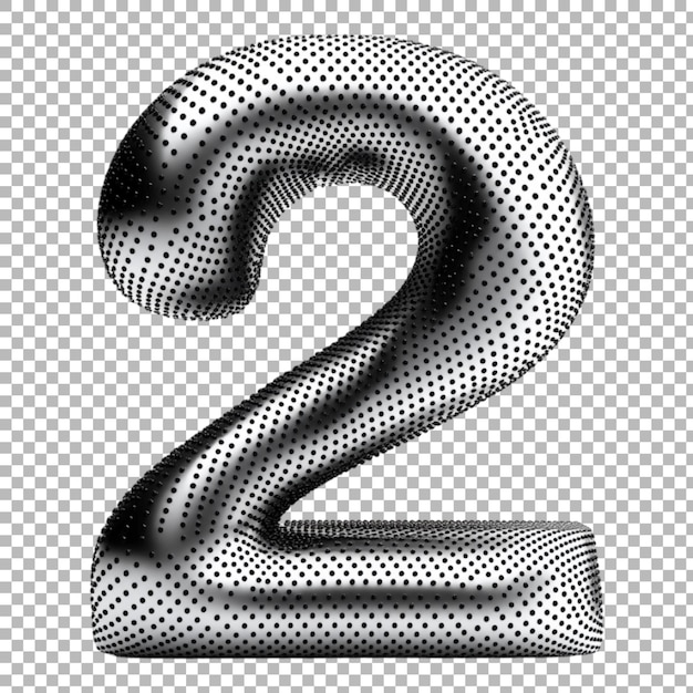Png Número 2 en estilo punteado monocromático aislado contra un fondo transparente para diseños modernos marca minimalista o aplicaciones de tipografía chic