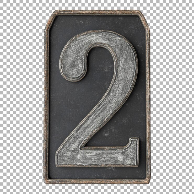PSD png número 2 en estilo vintage de pizarra aislado contra un fondo transparente para diseños retro marcas educativas o aplicaciones de tipografía clásica