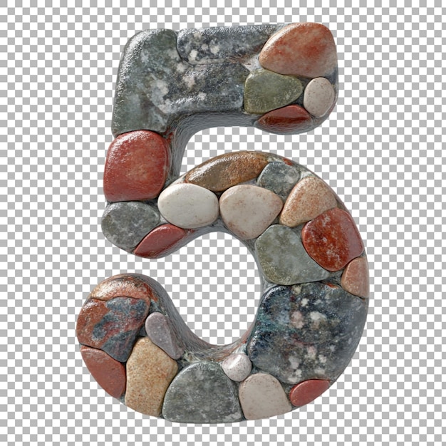 Png Número 5 en estilo de piedras aislado contra un fondo transparente para diseños naturales marcaje de tierra o aplicaciones de tipografía rústica