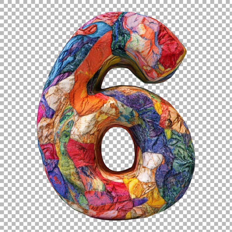 PSD png numéro 6 dans le style de feutre de marbre isolé contre un fond transparent pour des dessins élégants marque de luxe ou des applications de typographie classique