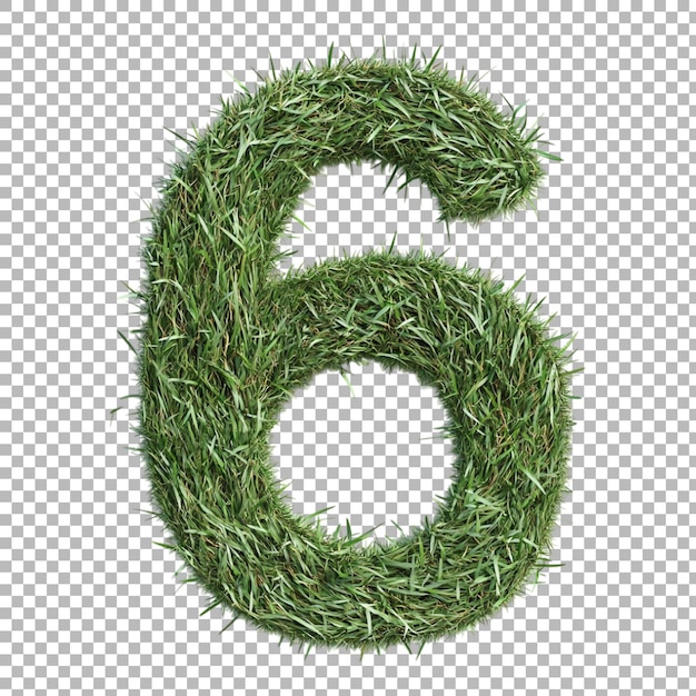 Png Número 6 em estilo de grama isolado contra um fundo transparente para projetos de natureza, marcas frescas ou aplicações de tipografia ecológicas