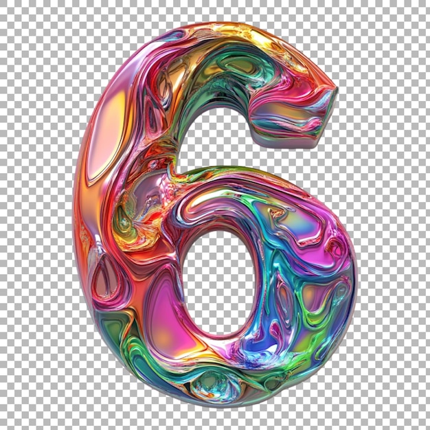 Png numero 6 in stile Trippy isolato contro uno sfondo trasparente per disegni psichedelici marchio audace o applicazioni di tipografia uniche