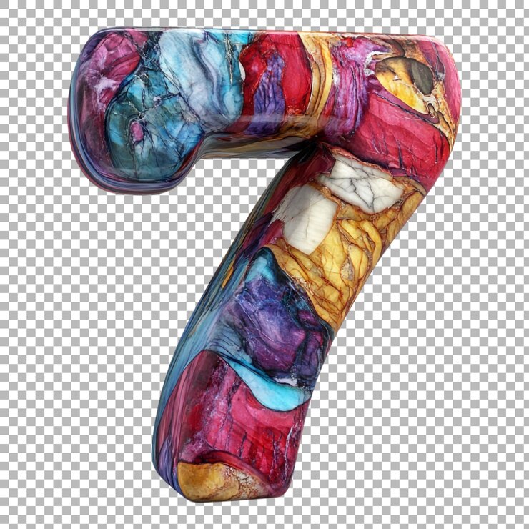 PSD png numero 7 in stile feltro di marmo isolato su uno sfondo trasparente per disegni eleganti marchi di lusso o applicazioni di tipografia classica