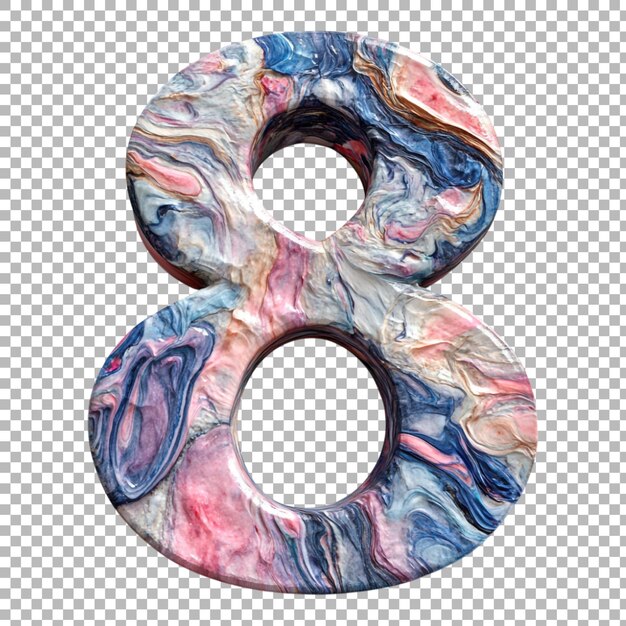 Png numéro 8 dans le style de feutre de marbre isolé contre un fond transparent pour des conceptions élégantes marques de luxe ou des applications de typographie classique