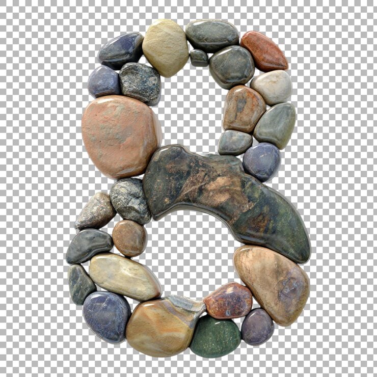 PSD png número 8 en estilo de piedras aislado contra un fondo transparente para diseños naturales marcaje de tierra o aplicaciones de tipografía rústica