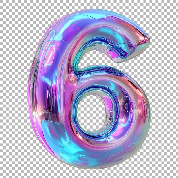 Png Nummer 6 im Iridescent Dream-Stil isoliert vor einem durchsichtigen Hintergrund für träumige Designs Elegante Branding- oder magische Typografie-Anwendungen