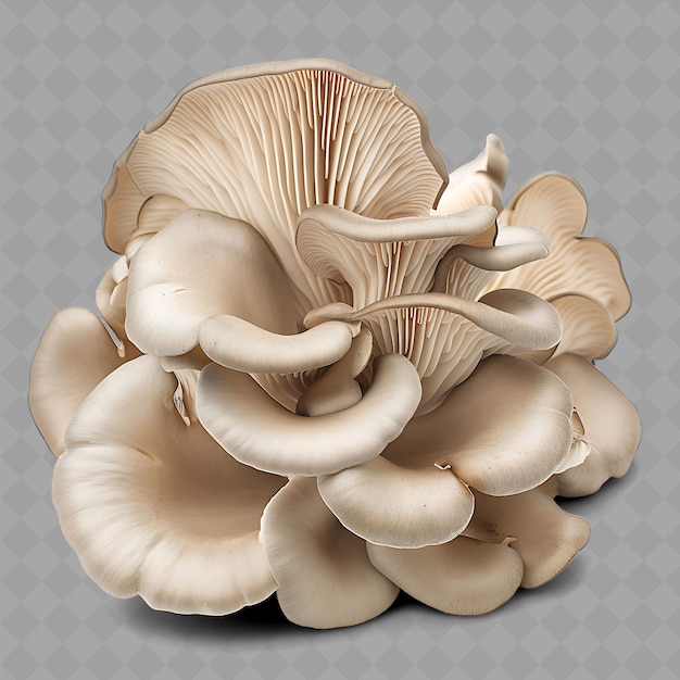 PSD png oyster mushrooms fungi clusters of plump tan to gray caps ob vegetales frescos aislados