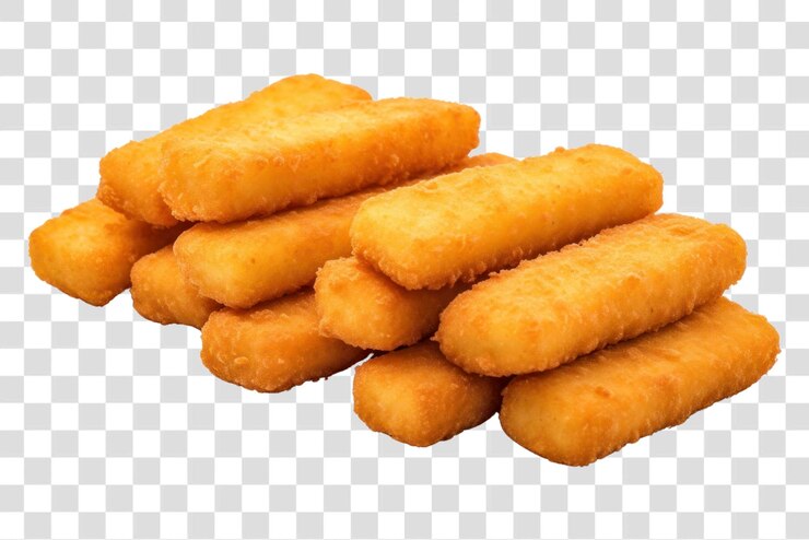 PSD png palos de pescado comida croqueta de fondo blanco