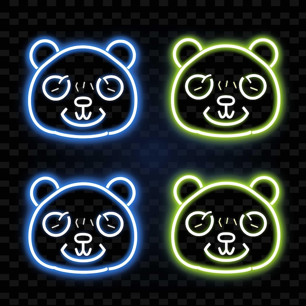 Png Panda Face Icon Emoji Avec Joyeux Stupide Endormi Et Affamé Ex Lignes De Néon Y2k Forme Accrocheur