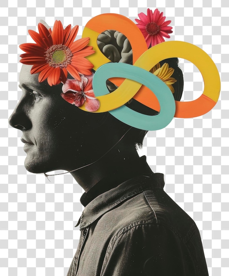 PSD png paper collage of mental health flower photo photography