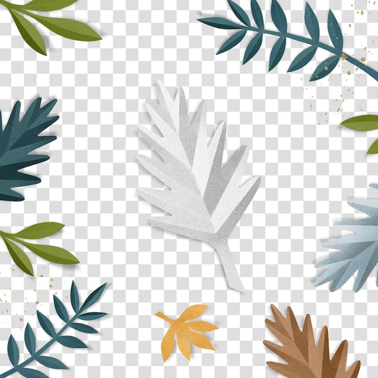 PSD png paper craft leaf pattern transparent background