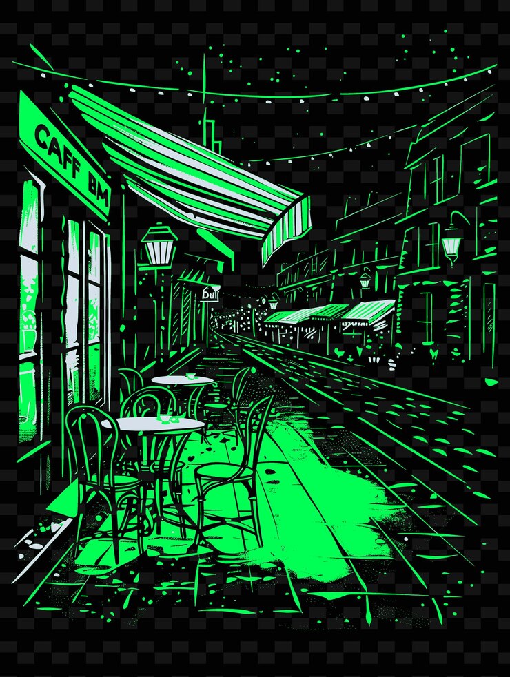 PSD png parisian cafe street con scena romantica sedie in ferro battuto illustrazione citys scena decorazione artistica