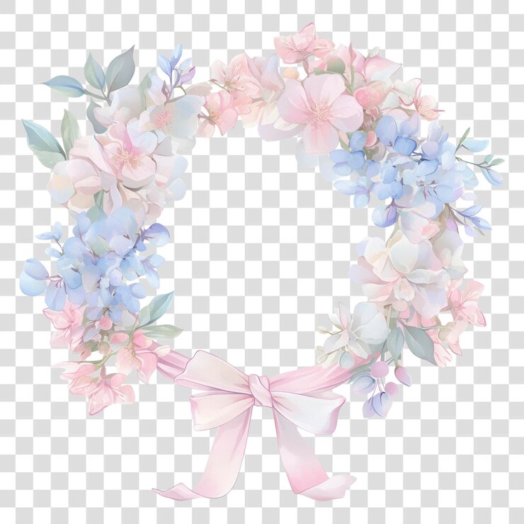 PSD png pastel coqueta corona ilustraciones de flores cinta