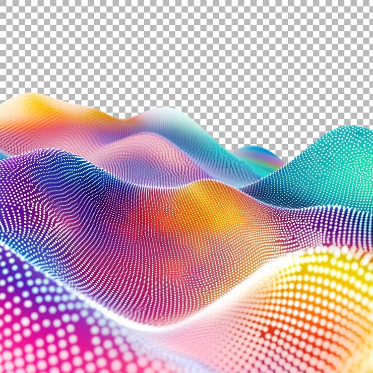 PSD png de un patrón de onda punteada vibrante contra un fondo transparente ideal para proyectos de diseño tecnológico y digital