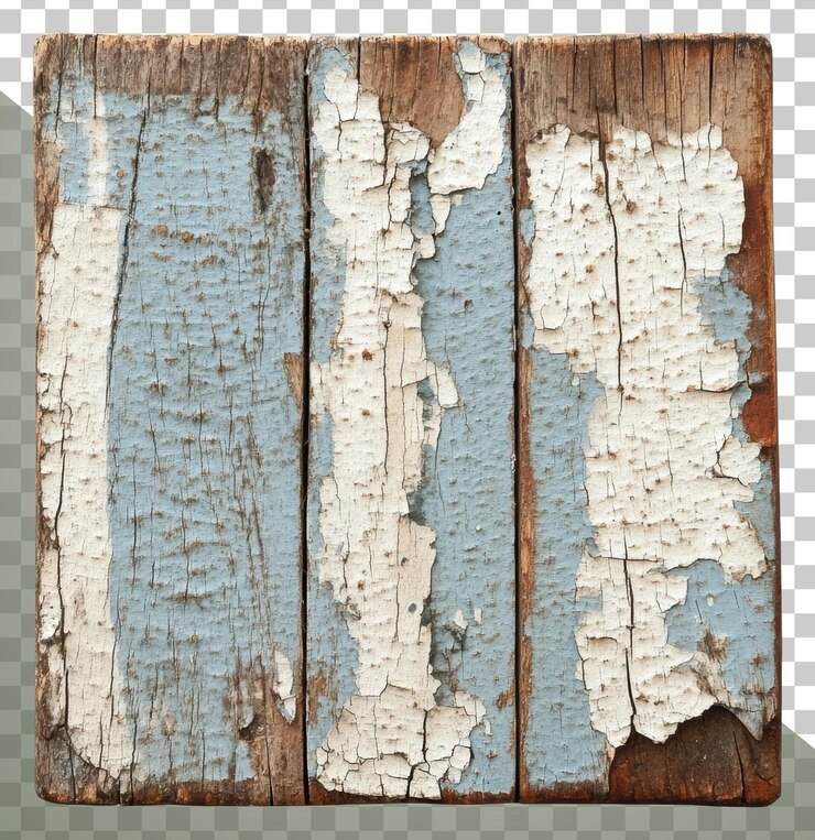 PSD png peeling di vernice su tavole di legno resistenti alle intemperie