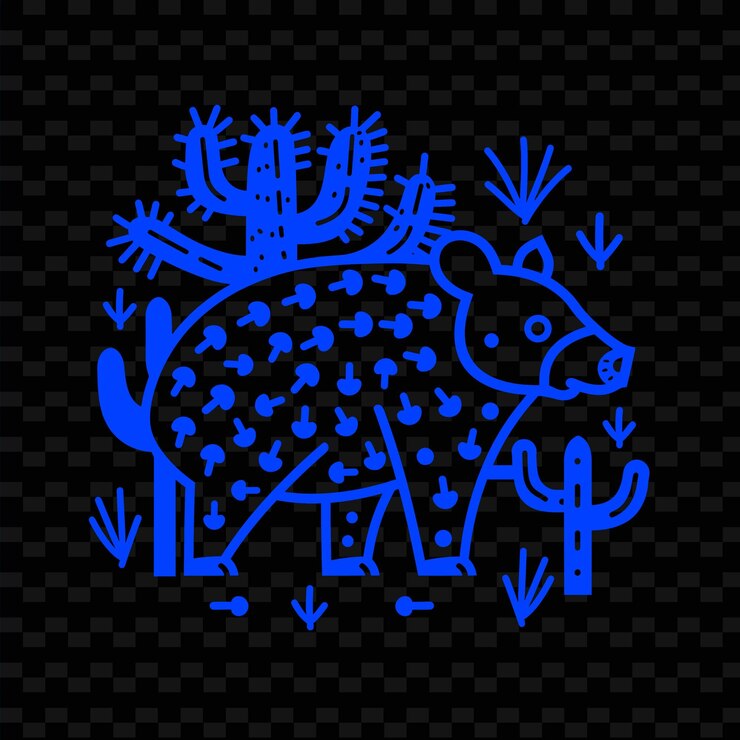 PSD png pera picante con silueta de tapir y simplificar el diseño con contorno animal y hojas tropicales