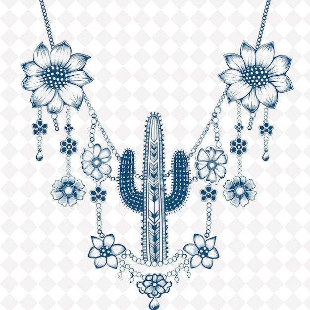 PSD png peridot art populaire avec des cactus et des fleurs du désert pour la décoration illustration contour décor de cadre