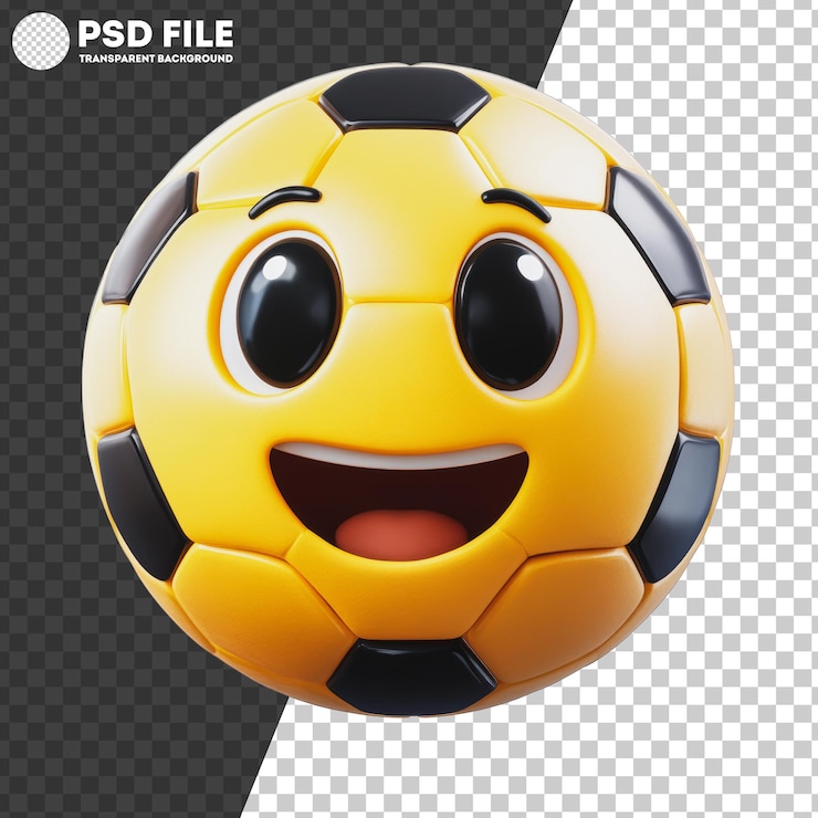PSD png personagem brincalhão de bola de futebol sorridente
