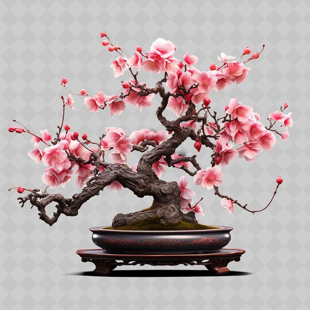 PSD png pflaumenblüte bonsai baum keramik topf herzförmige blätter poe transparente vielfältige bäume dekor