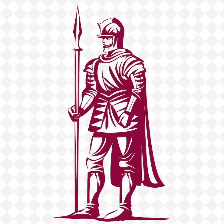PSD png pikeman medieval com um pike com uma expressão estóica standin forma de personagem de guerreiro medieval