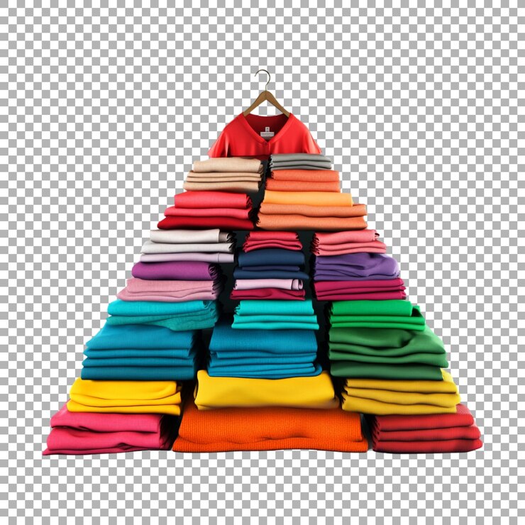 PSD png pilha de roupas em forma de pirâmide em fundo transparente ai gerado