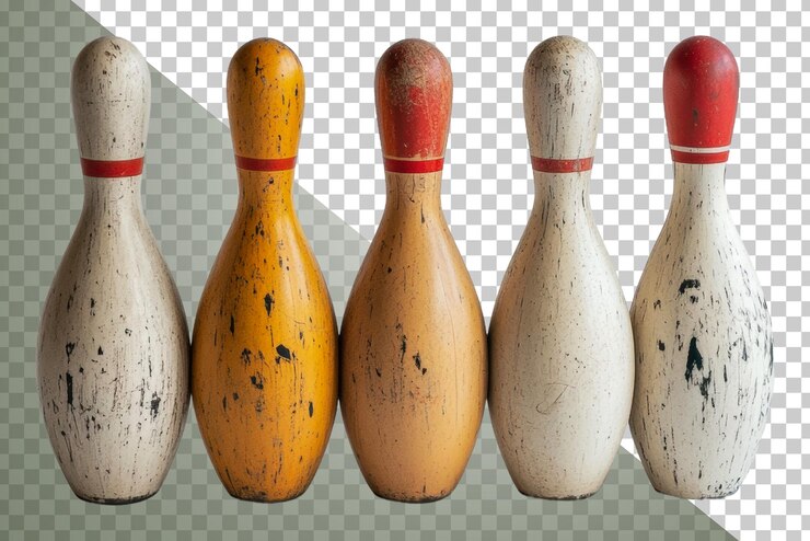 PSD png pini da bowling vintage su sfondo bianco