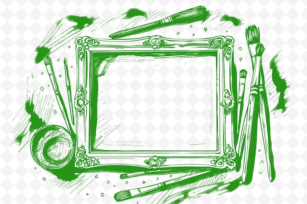 PSD png pintura renascentista frame art com paleta e pincéis deco ilustração frame art decorativo