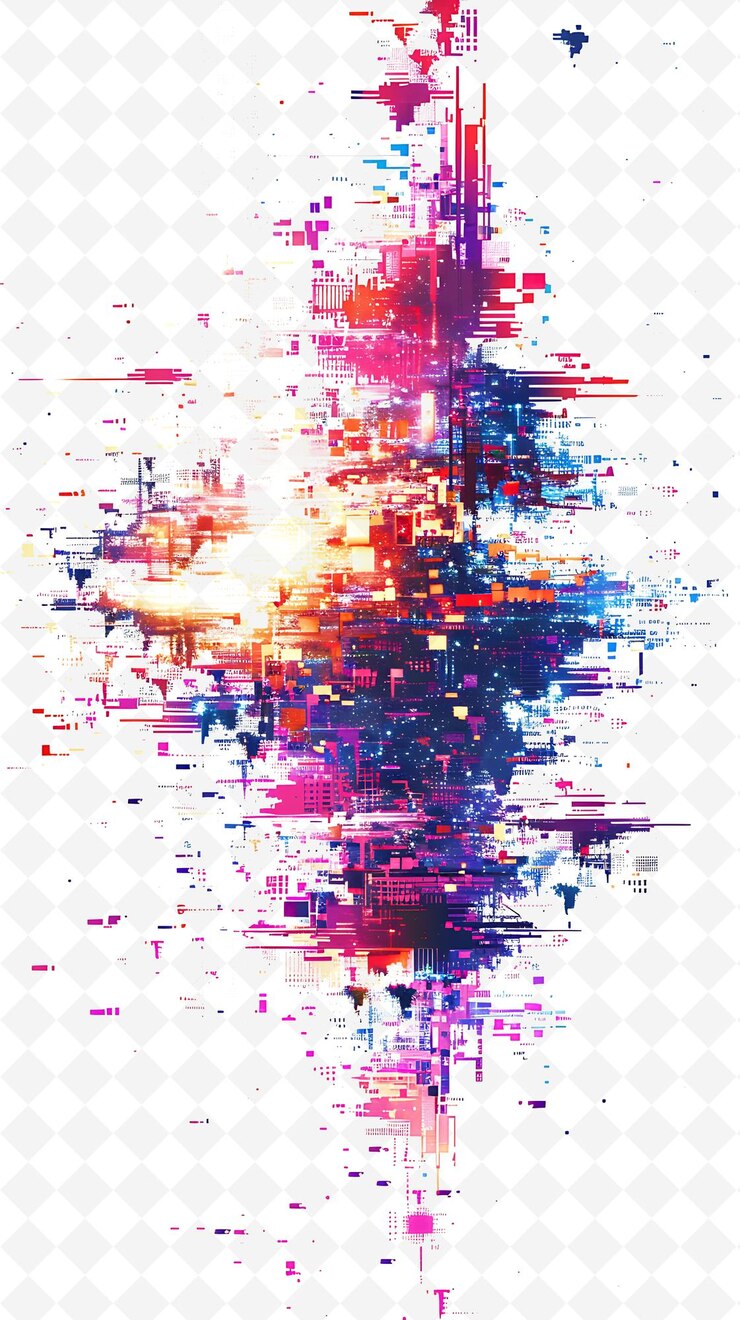 PSD png pixel sorting glitch con píxeles reordenados formas abstractas ilustración textura de fondo