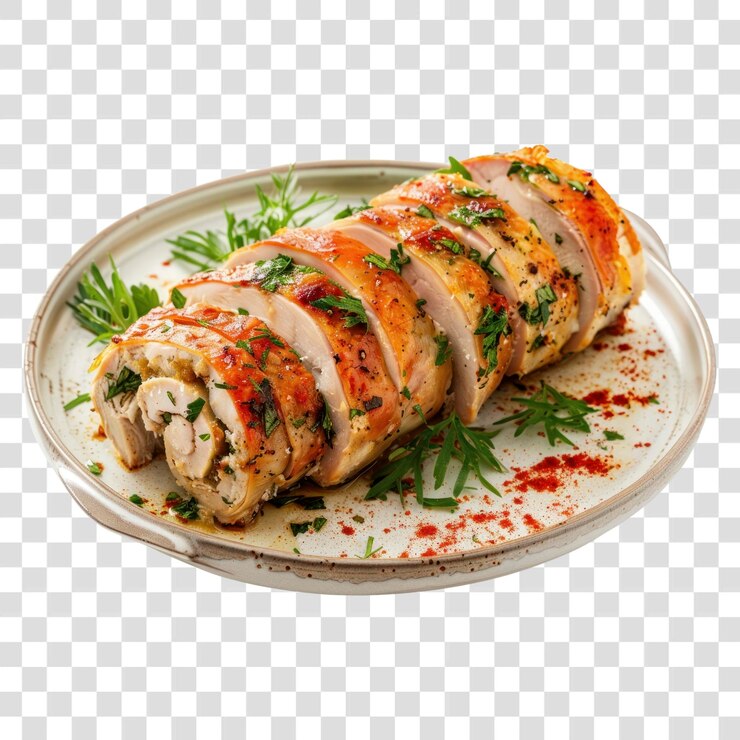 PSD png un plato de carne asada de pavo roulade