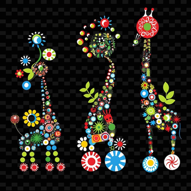 PSD png playful topiary animals desenho borderlines com coleções abstratas de ilustrações brilhantes