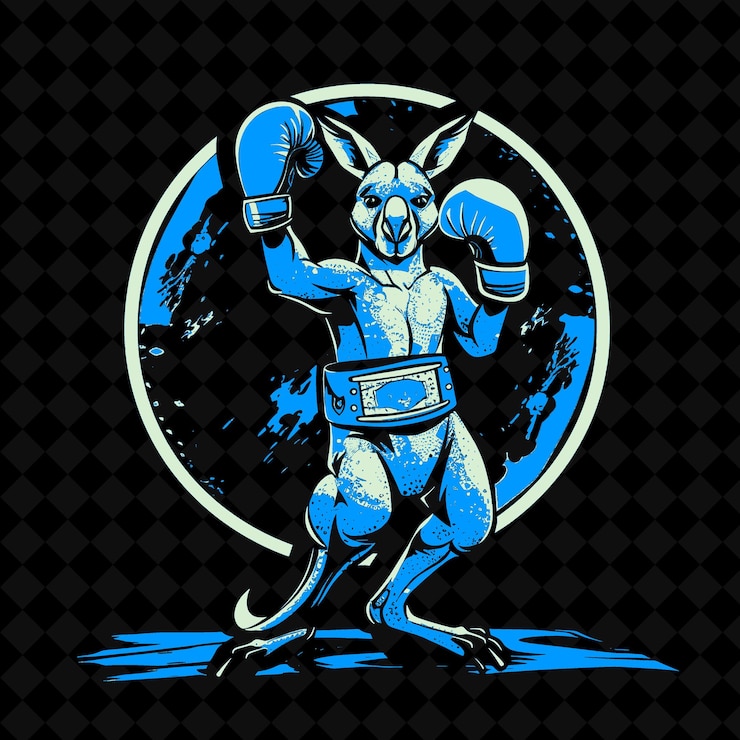 PSD png poderoso canguro con un guante de boxeo y cinturón de campeonato vector de contorno de la mascota animal