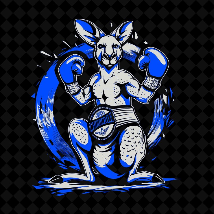 PSD png poderoso canguro con un guante de boxeo y cinturón de campeonato vector de contorno de la mascota animal