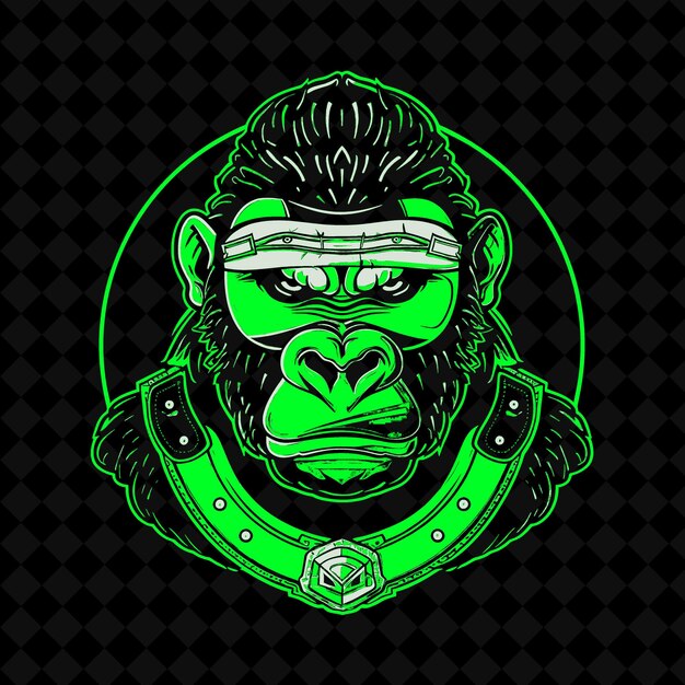 Png poderoso gorila con una máscara de luchador y cinturón de campeonato vector de contorno de mascota animal