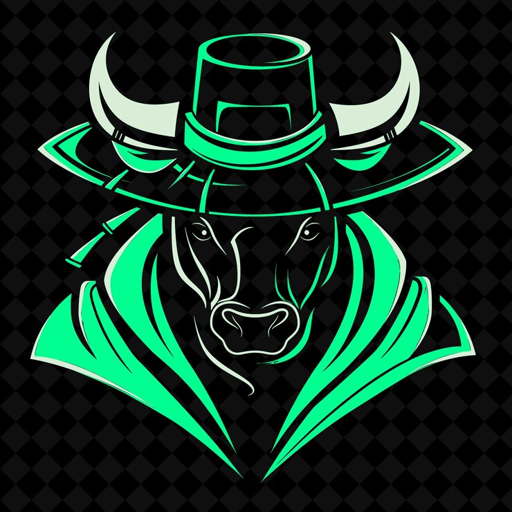 PSD png poderoso touro com um chapéu de matador e uma capela desenhada com um vector de contorno de animal mascote