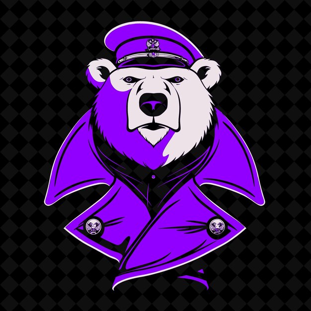 PSD png poderoso urso polar com um chapéu e casaco de generais russos vector de contorno de mascote animal