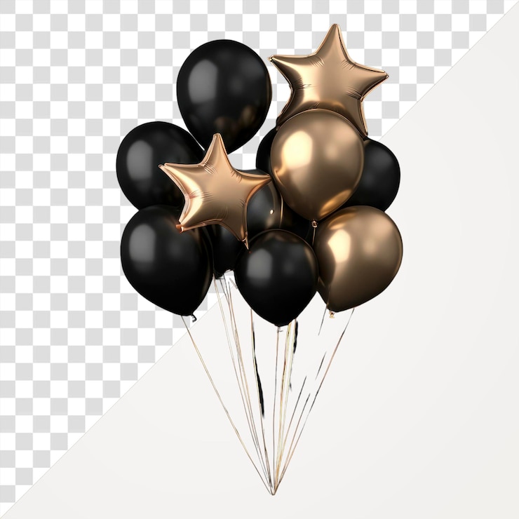 PSD png pódio cena preta balões fundo dourado