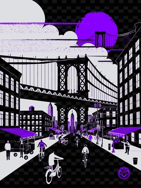 PSD png pont de brooklyn avec scène de rue iconique et pont suspendu illustration scène de la ville décor artistique