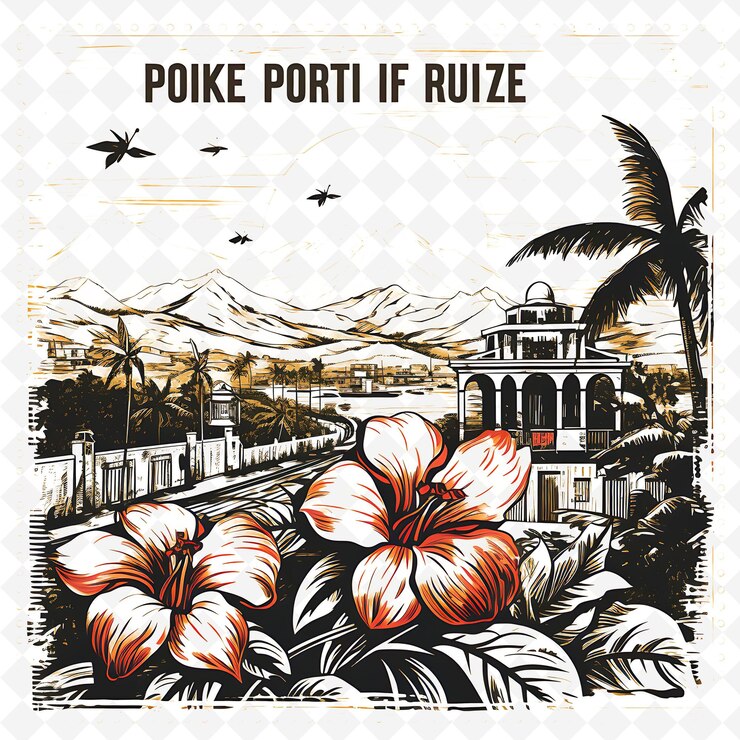 PSD png port au prince city with monochrome mustard color citadelle handdrawn watercolor landscapes