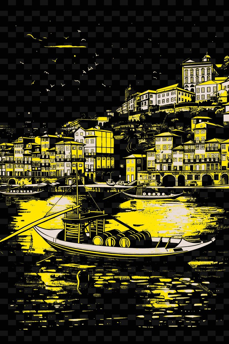 PSD png portos distrito de ribeira com encantadora cena de rua douro riv ilustração cidades cena decoração artística