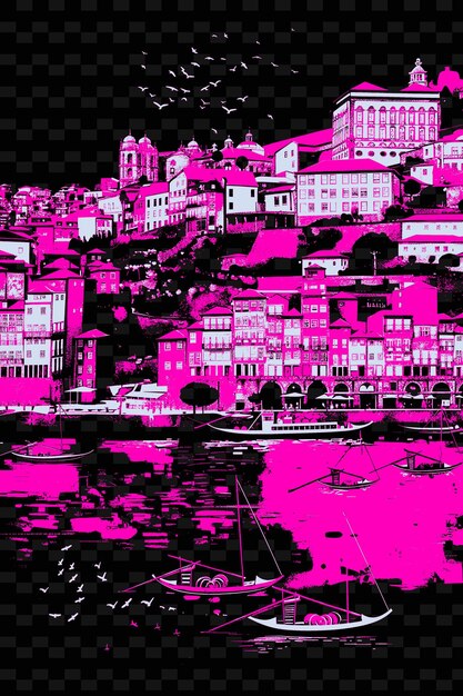 Png portos distrito de ribeira con encantadora escena callejera douro riv ilustración de las ciudades escena decoración artística