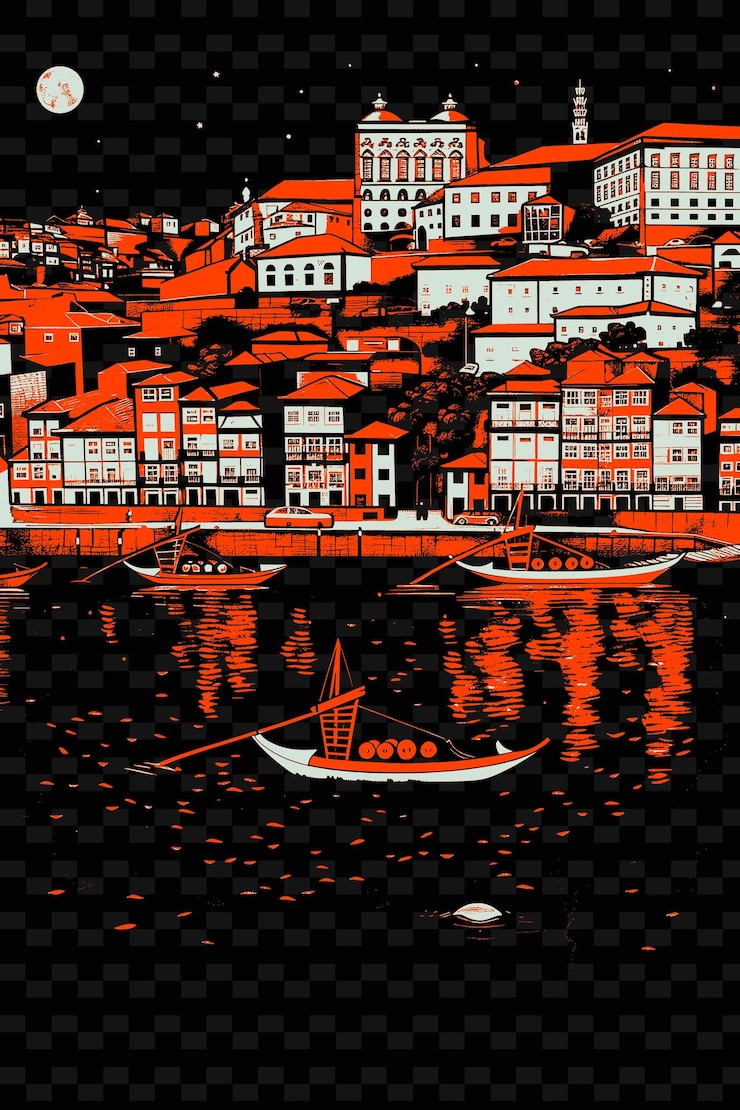 PSD png portos ribeira bezirk mit charmanter straßenszene douro riv illustration städte szene kunstdekor