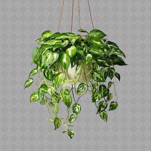 PSD png pothos suspendu à un pot en céramique avec couleur verte et blanche c arbre intérieur sur un fond propre