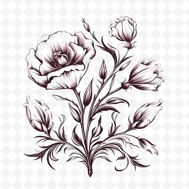 PSD png premium aquarelle flower stamps des dessins artistiques pour des projets créatifs clipart et tatouage