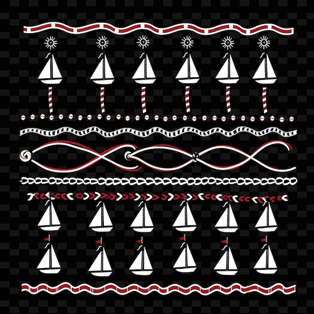 PSD png preppy string striped borderlines design avec motif de voilierillustration collections de résumés