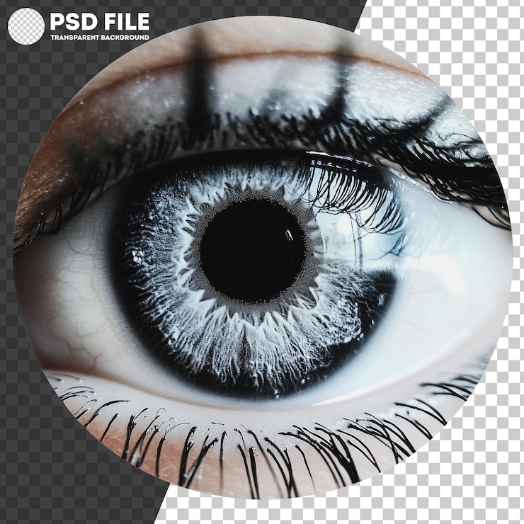 PSD png primer plano de un ojo azul con detalles intrincados
